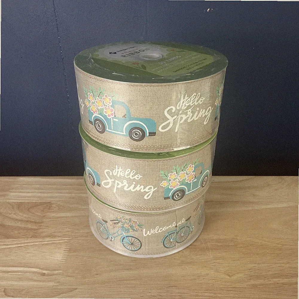 Member's Mark Wired Ribbon 50 Yards 2.5in Bicycle Welcome Hello Spring Lot Of 3